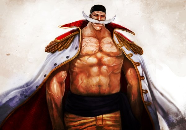 Anime picture 1996x1400 with one piece toei animation edward newgate lack highres scar topless muscle clothes on shoulders manly boy navel uniform bandana mustache