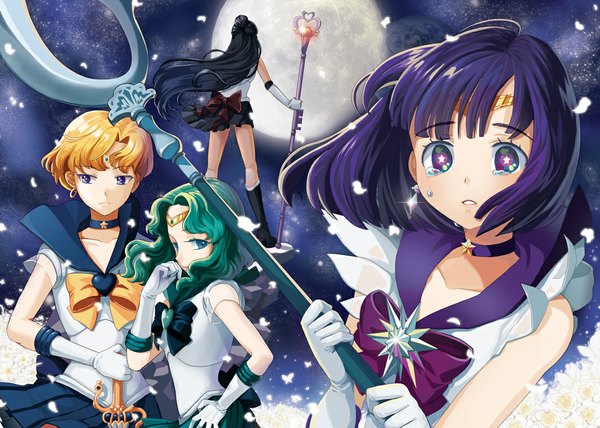 Anime picture 1063x759 with bishoujo senshi sailor moon toei animation tomoe hotaru kaiou michiru sailor saturn tenou haruka meiou setsuna sailor neptune sailor uranus sailor pluto shimjy long hair looking at viewer short hair breasts blue eyes black hair blonde hair standing purple eyes