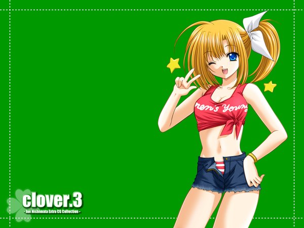 Anime picture 1600x1200 with nishimata aoi victory green background clover (plant) tagme
