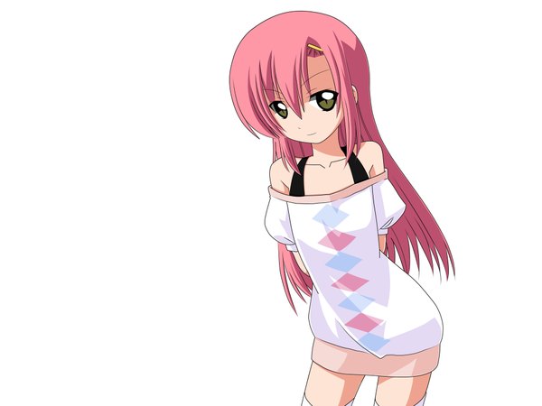 Anime picture 4000x3000 with hayate no gotoku! katsura hinagiku single long hair looking at viewer highres simple background white background bare shoulders pink hair absurdres light smile grey eyes girl hair ornament hairclip sweater