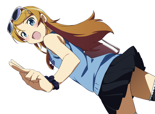 Anime picture 6500x4800 with ore no imouto ga konna ni kawaii wake ga nai kousaka kirino single long hair blush highres open mouth blue eyes blonde hair absurdres transparent background girl hair ornament miniskirt earrings bobby pin bag sunglasses