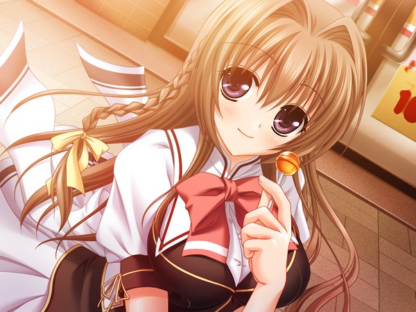 Anime picture 1200x900 with splash! (game) brown hair purple eyes game cg girl serafuku