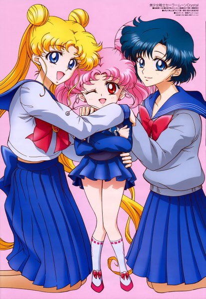 Anime picture 4089x5935 with bishoujo senshi sailor moon toei animation tsukino usagi chibiusa mizuno ami long hair tall image blush highres short hair blue eyes blonde hair red eyes twintails multiple girls blue hair pink hair absurdres one eye closed wink