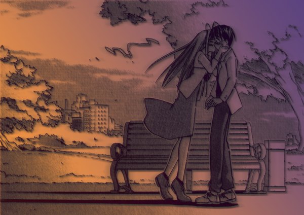 Anime picture 1475x1044 with love hina narusegawa naru urashima keitaro kiss girl