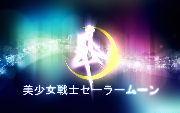 Anime picture 1920x1200 with bishoujo senshi sailor moon toei animation tsukino usagi slipbod (artist) single highres wide image crescent silhouette multicolored girl heart star (stars)