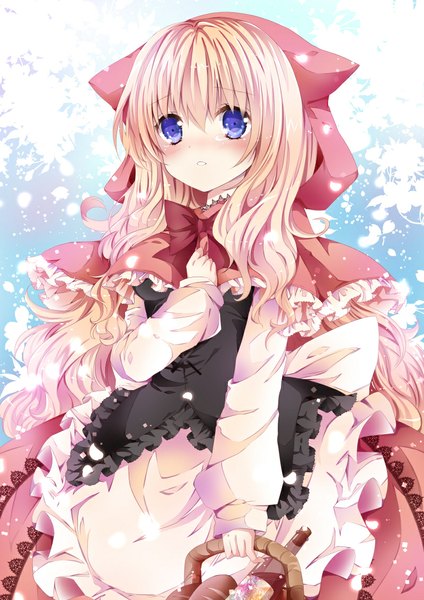 Anime picture 800x1132 with original nanase nao single long hair tall image looking at viewer blush blue eyes blonde hair girl dress bowtie hood