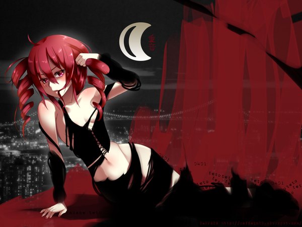 Anime picture 1600x1200 with utau kasane teto caffein single long hair blush red eyes red hair drill hair girl