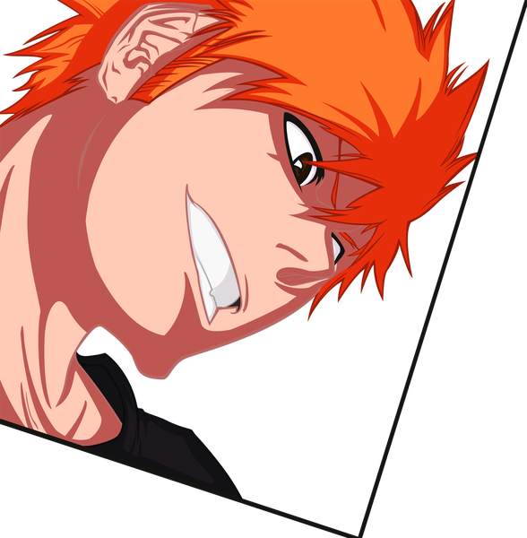 Anime picture 1500x1530 with bleach studio pierrot kurosaki ichigo molyneux93 single tall image short hair smile brown eyes orange hair grin coloring transparent background framed boy