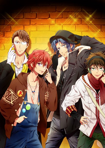 Anime picture 990x1400 with prince of tennis yukimura seiichi marui bunta yagyuu hiroshi kirihara akaya chikariya tall image fringe short hair blue eyes hair between eyes brown hair purple eyes green eyes blue hair red hair open jacket multiple boys hand on hip :p