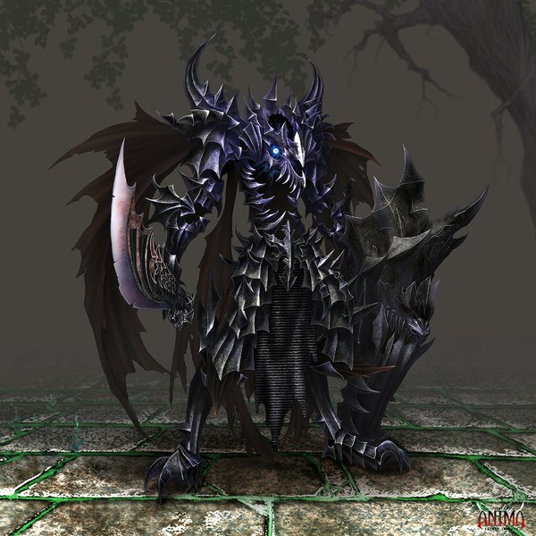 Anime picture 1120x1120 with anima wen-m single standing horn (horns) demon warrior headless weapon plant (plants) sword tree (trees) armor cloak claws shield