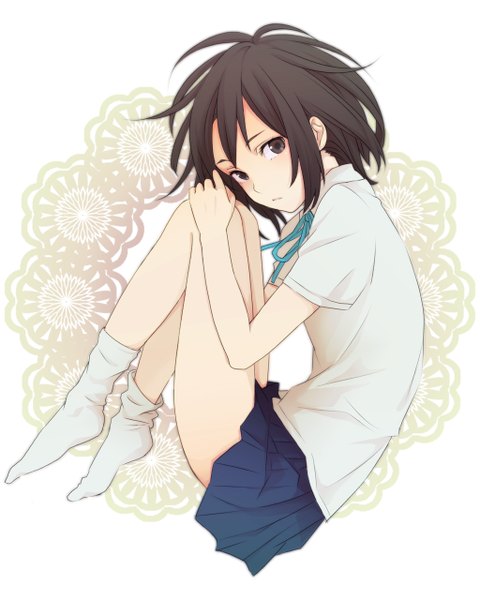 Anime picture 1024x1280 with original teti single tall image short hair black hair black eyes girl skirt miniskirt shirt socks white socks