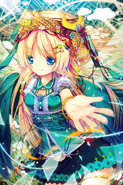 Anime picture 886x1329 with original yayin (yayin233) single long hair tall image looking at viewer blue eyes blonde hair girl dress hair ornament wings bracelet