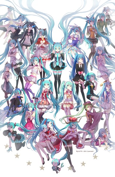 Anime picture 1000x1533 with black rock shooter vocaloid shinkai shoujo (vocaloid) world is mine (vocaloid) matryoshka (vocaloid) senbonzakura (vocaloid) romeo to cinderella (vocaloid) lol -lots of laugh- (vocaloid) karakuri pierrot (vocaloid) melt (vocaloid) saihate (vocaloid) odds & ends (vocaloid) everlasting night (vocaloid) the beast (vocaloid) hatsune miku black rock shooter (character) kyurin (sunnydelight) long hair tall image blush