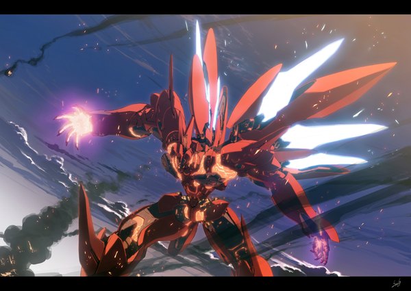 Anime picture 2162x1535 with xenogears highres sky cloud (clouds) smoke mecha
