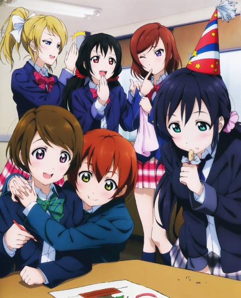 Anime picture 4834x5984 with love live! school idol project sunrise (studio) love live! nishikino maki yazawa nico toujou nozomi ayase eli kousaka honoka koizumi hanayo long hair tall image blush highres short hair open mouth blue eyes black hair blonde hair red eyes brown hair