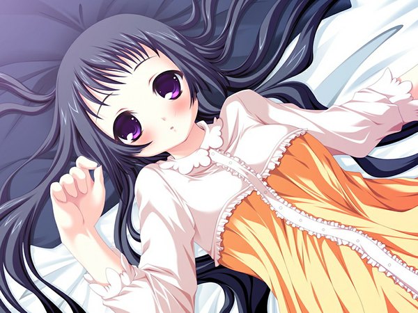 Anime picture 1024x768 with love delation! minase kokoro long hair blush black hair purple eyes game cg girl