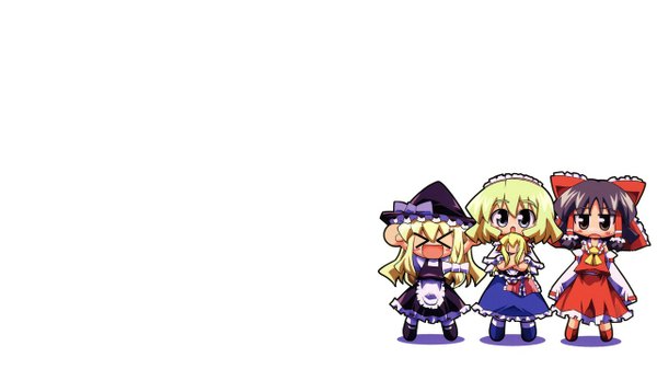 Anime picture 1280x720 with touhou hakurei reimu kirisame marisa alice margatroid wide image wallpaper chibi girl hole of yago