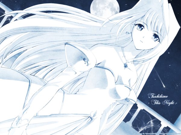 Anime picture 1600x1200 with shingetsutan tsukihime type-moon arcueid brunestud shirotsumekusa moon