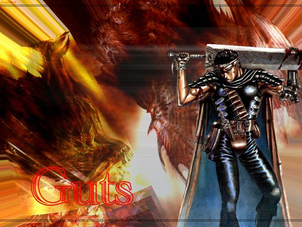 Anime picture 1024x768 with berserk guts single black hair boy weapon sword armor blood fanny pack hachimaki