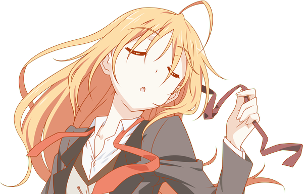 Anime picture 4000x2570 with mayo chiki! feel (studio) konoe subaru single long hair highres open mouth blonde hair absurdres eyes closed transparent background vector girl ribbon (ribbons) hair ribbon necktie suit
