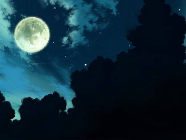 Anime picture 1024x768 with original iy (tsujiki) sky cloud (clouds) night night sky moon star (stars) full moon