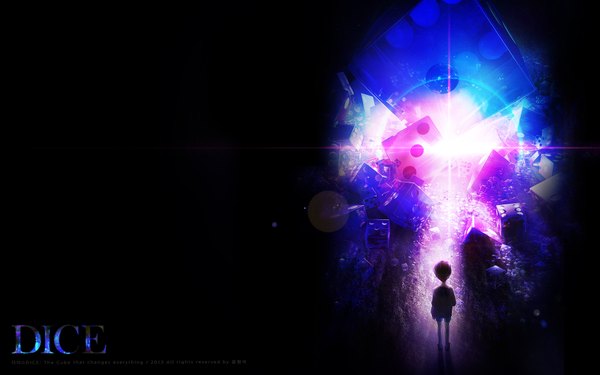 Anime picture 1920x1200 with dice: the cube that changes everything highres short hair simple background inscription official art wallpaper light silhouette abstract boy shorts child (children) dice