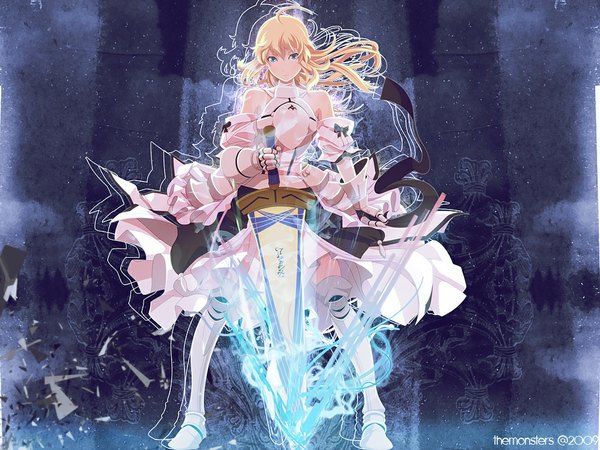 Anime picture 1024x768 with fate (series) fate/stay night studio deen type-moon artoria pendragon (all) saber saber lily sword