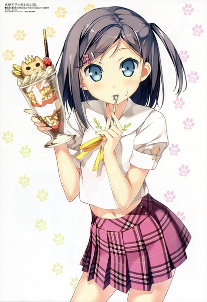 Anime picture 4084x5923 with hentai ouji to warawanai neko j.c. staff megami magazine tsutsukakushi tsukiko kantoku single tall image looking at viewer blush highres short hair blue eyes black hair absurdres official art one side up girl skirt miniskirt shirt