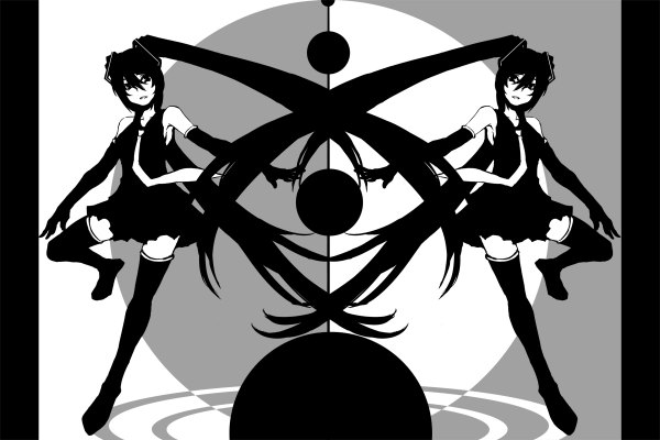 Anime picture 1200x800 with vocaloid ura-omote lovers (vocaloid) hatsune miku monochrome girl tagme eiji