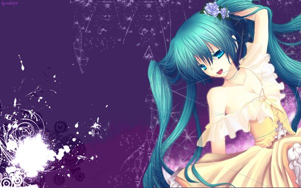Anime picture 1600x1000 with vocaloid hatsune miku wide image girl dress