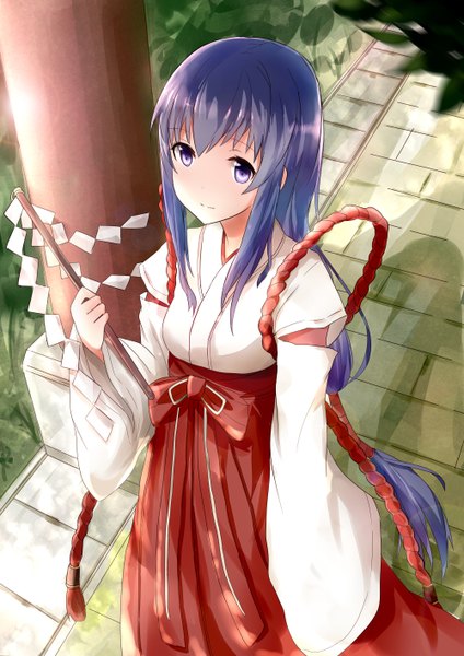 Anime picture 1000x1414 with wagaya no oinari-sama zexcs kou single tall image smile purple eyes purple hair braid (braids) very long hair traditional clothes japanese clothes girl