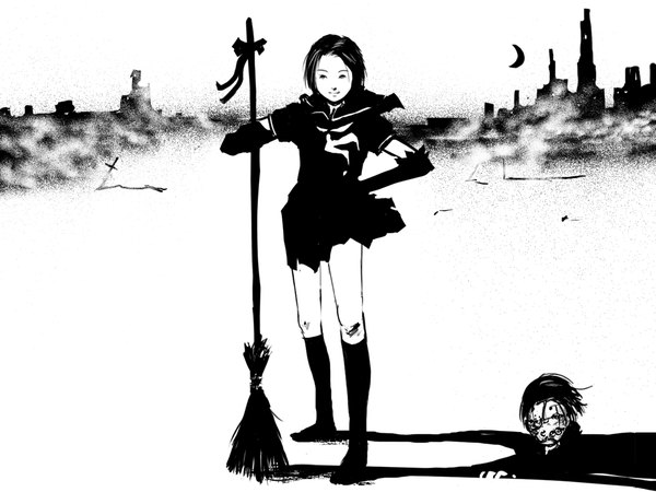 Anime picture 1024x768 with monochrome halloween broom tagme dan kim