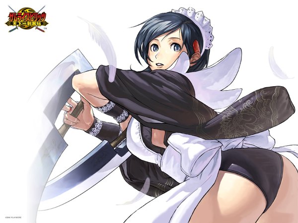 Anime picture 1600x1200 with samurai spirits snk iroha light erotic white background maid feather (feathers) tenkaichi kenkyakuden