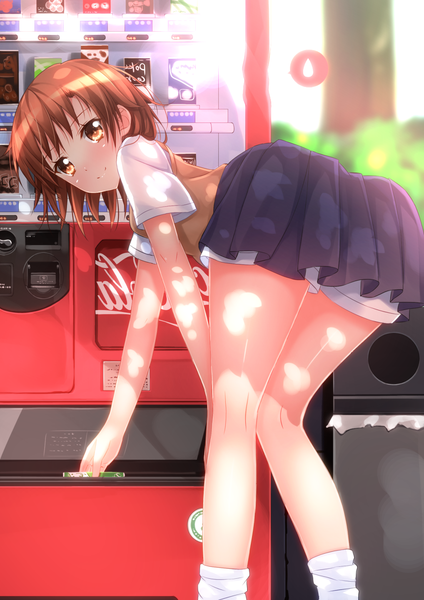 Anime picture 1018x1440 with to aru kagaku no railgun to aru majutsu no index j.c. staff misaka mikoto swordsouls single tall image blush short hair brown hair girl skirt uniform school uniform miniskirt shirt socks shorts vest gaiters