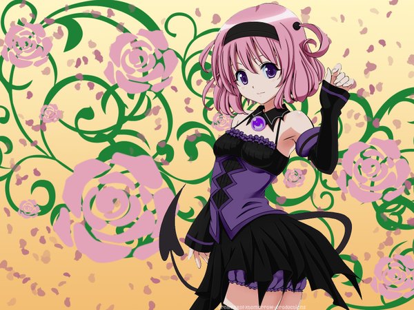Anime picture 1600x1200 with toloveru xebec momo velia deviluke purple eyes pink hair tail gothic girl detached sleeves hairband