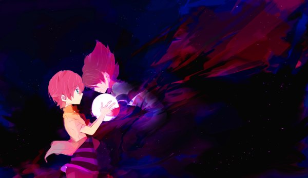 Anime picture 2500x1446 with inazuma eleven tagme (character) umehara (artist) highres short hair wide image green eyes pink hair eyes closed space boy star (stars)