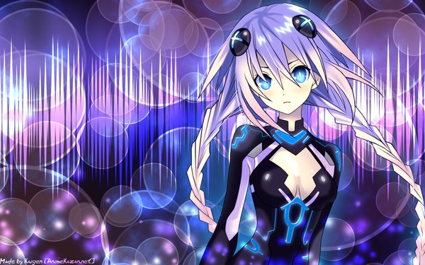 Anime picture 1920x1200 with choujigen game neptune nippon ichi neptune (choujigen game neptune) tsunako kaigen highres blue eyes wide image purple hair braid (braids) official art girl bodysuit bubble (bubbles)