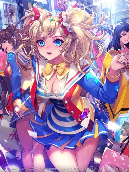 Anime picture 1600x2133 with furyou michi ~gang road~ uniqlo h&m xaxak long hair tall image looking at viewer blush short hair breasts open mouth blue eyes light erotic blonde hair smile brown hair large breasts standing twintails multiple girls
