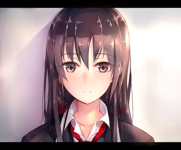 Anime picture 2000x1655 with yahari ore no seishun love comedy wa machigatteiru. brains base (studio) yukinoshita yukino suke single long hair looking at viewer blush fringe highres brown hair twintails light smile shadow portrait letterboxed alternate hairstyle open collar girl uniform