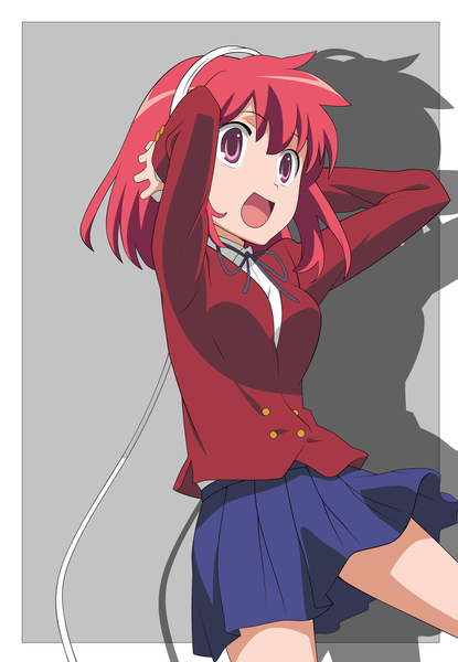 Anime picture 4144x5994 with toradora j.c. staff kushieda minori cutenotpedo (artist) single tall image highres short hair open mouth simple background purple eyes absurdres red hair grey background shadow framed vector girl headphones wire (wires)