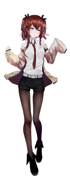Anime picture 693x1838 with steins;gate white fox makise kurisu bba1985 single long hair tall image looking at viewer blush smile brown hair purple eyes twintails full body head tilt sleeves past wrists transparent background girl uniform bow