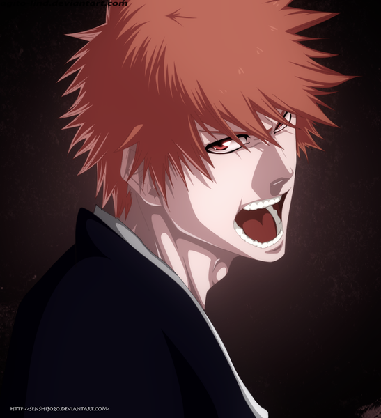 Anime picture 1000x1098 with bleach studio pierrot kurosaki ichigo senshi3020 single tall image short hair open mouth simple background red eyes brown hair japanese clothes looking back coloring portrait angry boy kimono