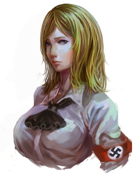 Anime picture 750x1000 with original erinerin99 single tall image looking at viewer short hair blue eyes simple background blonde hair white background nazi girl shirt
