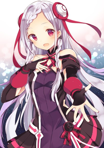 Anime picture 1448x2048 with sword art online sword art online the movie: ordinal scale a-1 pictures yuna (sao) shiino sera (gelatin) single long hair tall image looking at viewer blush open mouth smile red eyes silver hair braid (braids) nail polish :d fingernails twin braids piercing