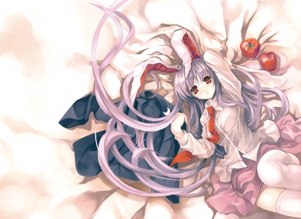 Anime picture 1684x1225 with touhou reisen udongein inaba misaki kurehito cradle (artist) bunny ears bunny girl girl thighhighs
