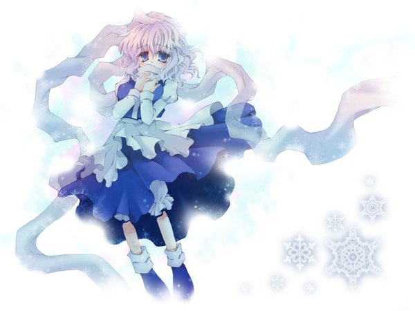 Anime picture 1600x1200 with touhou letty whiterock single short hair blue eyes snowing girl scarf snowflake (snowflakes) tentorisan juusan