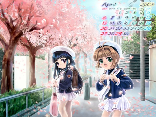 Anime picture 1280x960 with card captor sakura clamp kinomoto sakura daidouji tomoyo mutsuki (moonknives) wallpaper calendar 2003 calendar