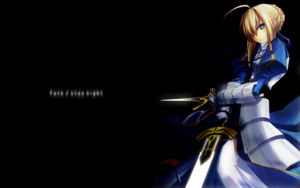 Anime picture 1920x1200 with fate (series) fate/stay night studio deen type-moon artoria pendragon (all) saber highres wide image black background sword