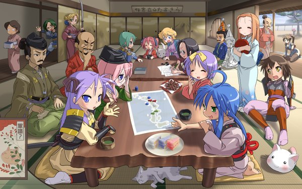 Anime picture 3840x2400 with lucky star kyoto animation izumi konata hiiragi kagami hiiragi tsukasa takara miyuki kusakabe misao kobayakawa yutaka iwasaki minami kogami akira tamura hiyori patricia martin minegishi ayano kuroi nanako shiraishi minoru narumi yui cosine (artist) highres wide image absurdres