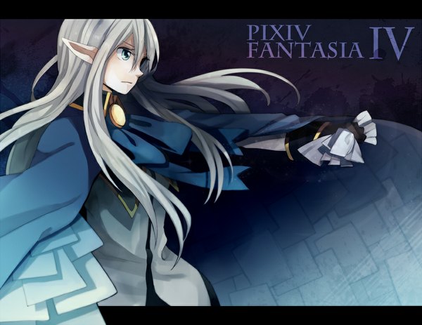 Anime picture 1000x772 with original pixiv fantasia pixiv fantasia iv tama (songe) single long hair blue eyes blonde hair profile pointy ears inscription elf girl paper